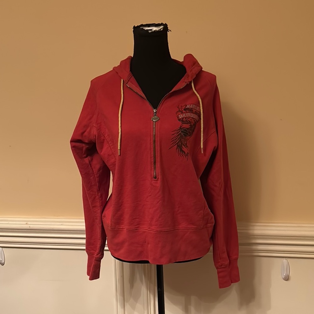 Harley Davidsonโ Motorcycles Women's 3/4 Zip Orange Hoodie Size Large